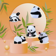 菠仔新款创意可爱熊猫布贴小薄扇棉麻包包装饰补丁手工摆件熊猫贴