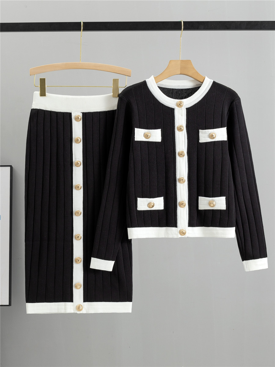 French Style Temperament Socialite High-Grade Spring Suit Skirt Knitted Cardigan Two-Piece Set Dress for Women Spring and Autumn