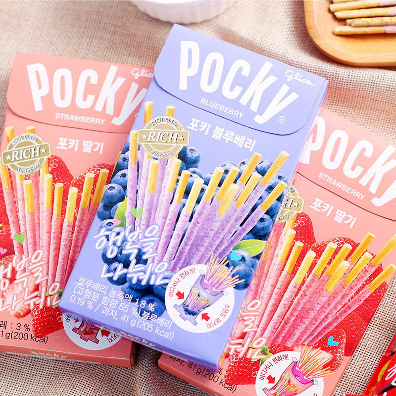 韩国进口格力高pocky百奇海太巧克力涂层饼干棒草莓蓝莓味小零食
