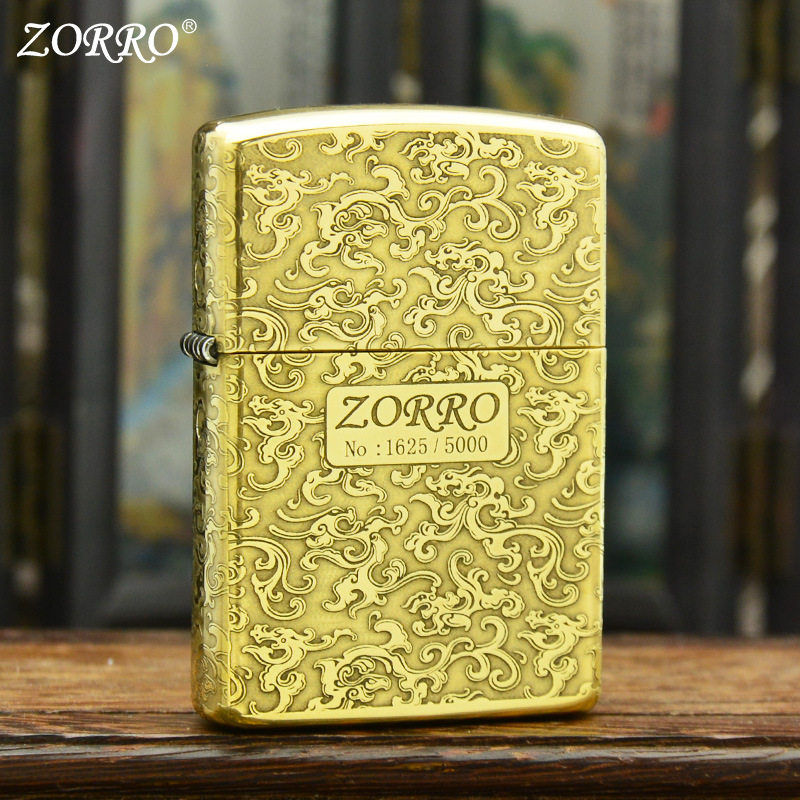 zorro佐罗黄铜祥云纯铜煤油打火机五面精雕纯铜限量纪念正品批发