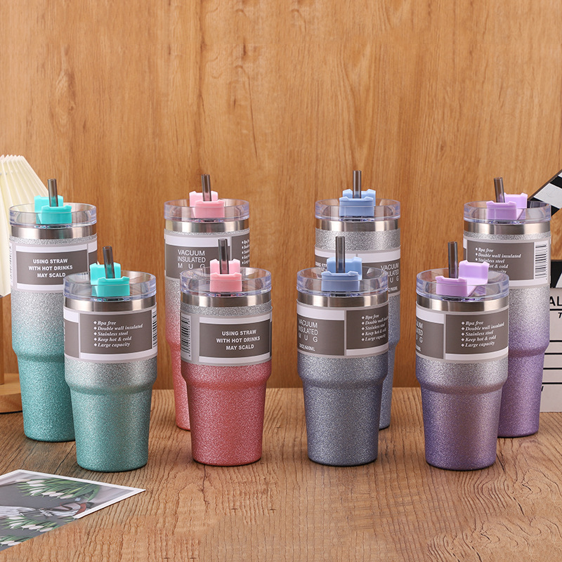 cross-border diamond paint new car cup 304 stainless steel thermal insulation cold-keeping straw cup large capacity ice heater cup wholesale