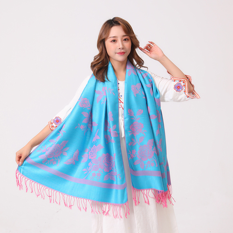 蝶恋花民族风妈妈围巾旗袍披肩斗篷女士新款春秋冬季礼服外搭两用