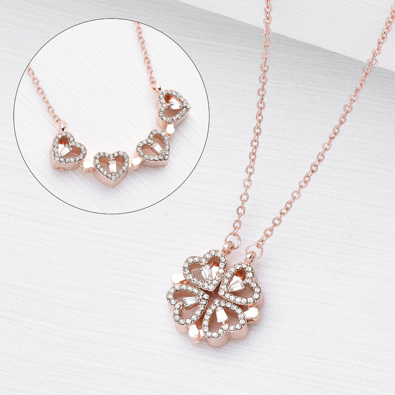 New One Style for Dual-Wear Heart-to-Heart Women's Open and Close Clover Necklace Fashion Love Foldable Creative Clavicle Chain Wholesale