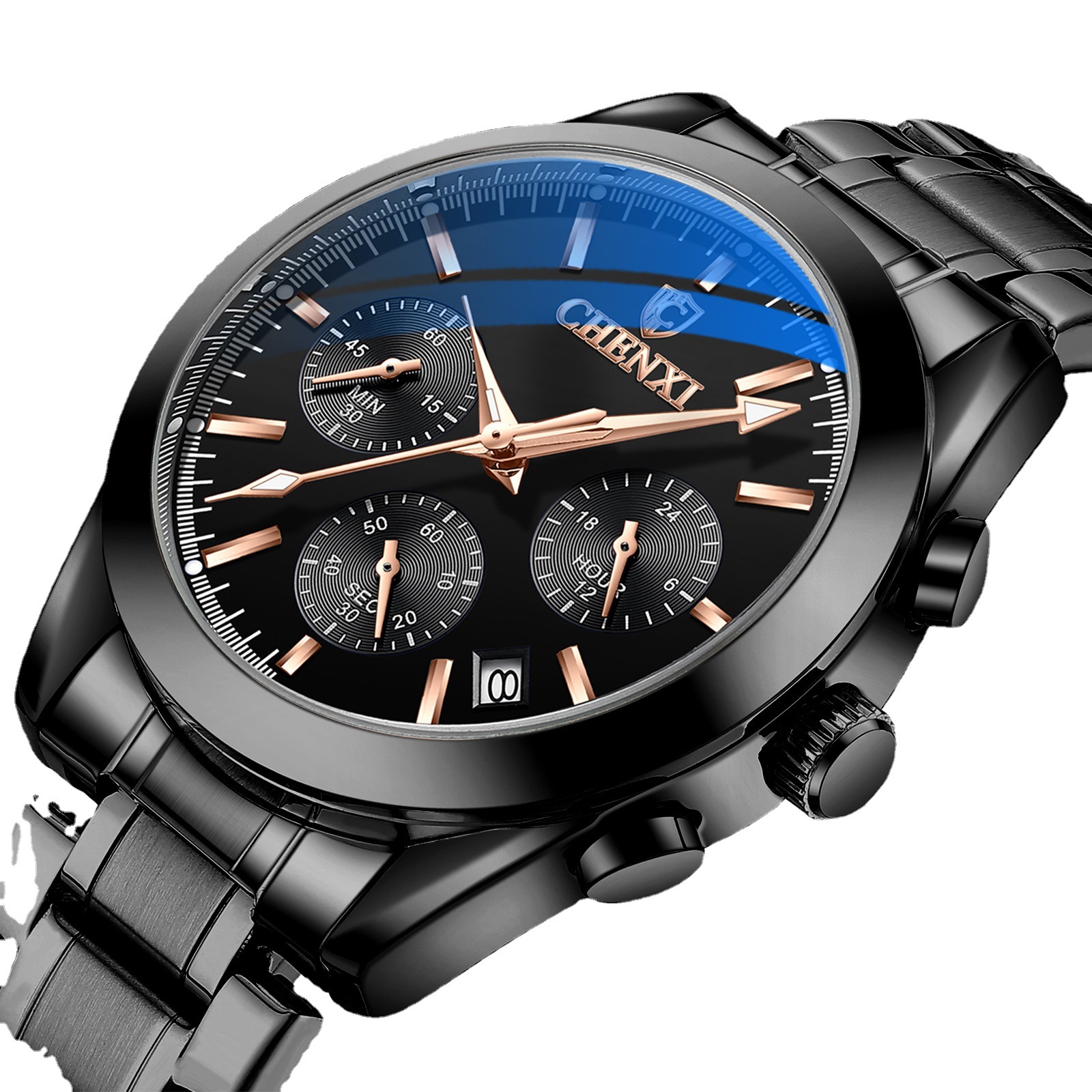 晨曦正品男士钢带手表 多功能三眼六针跨境运动手表chenxi905