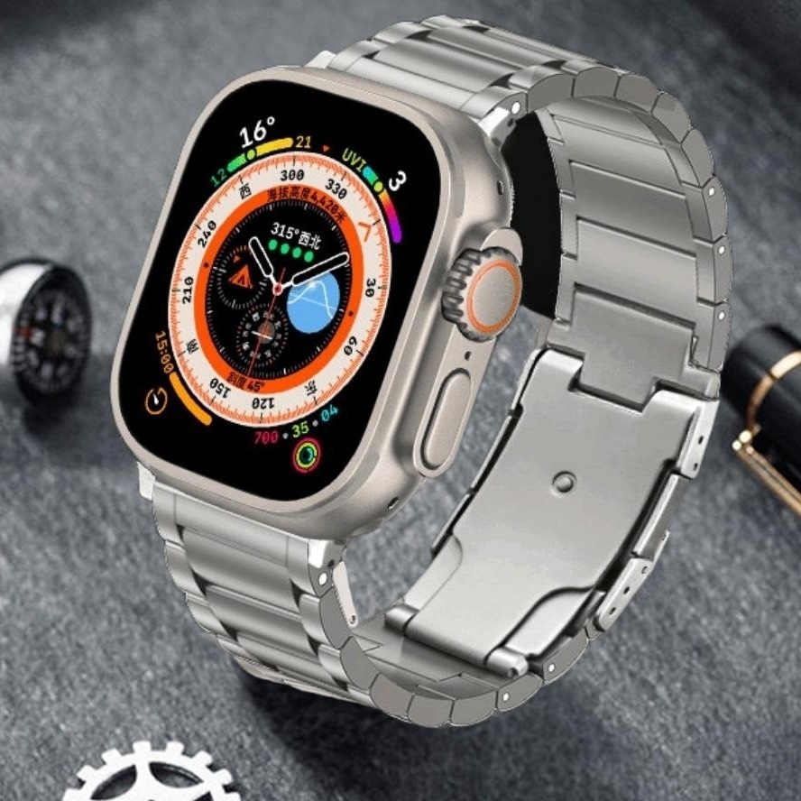 适用苹果apple watch ultra钛表带 iwatch8/7/6/5/智能手表钛金属