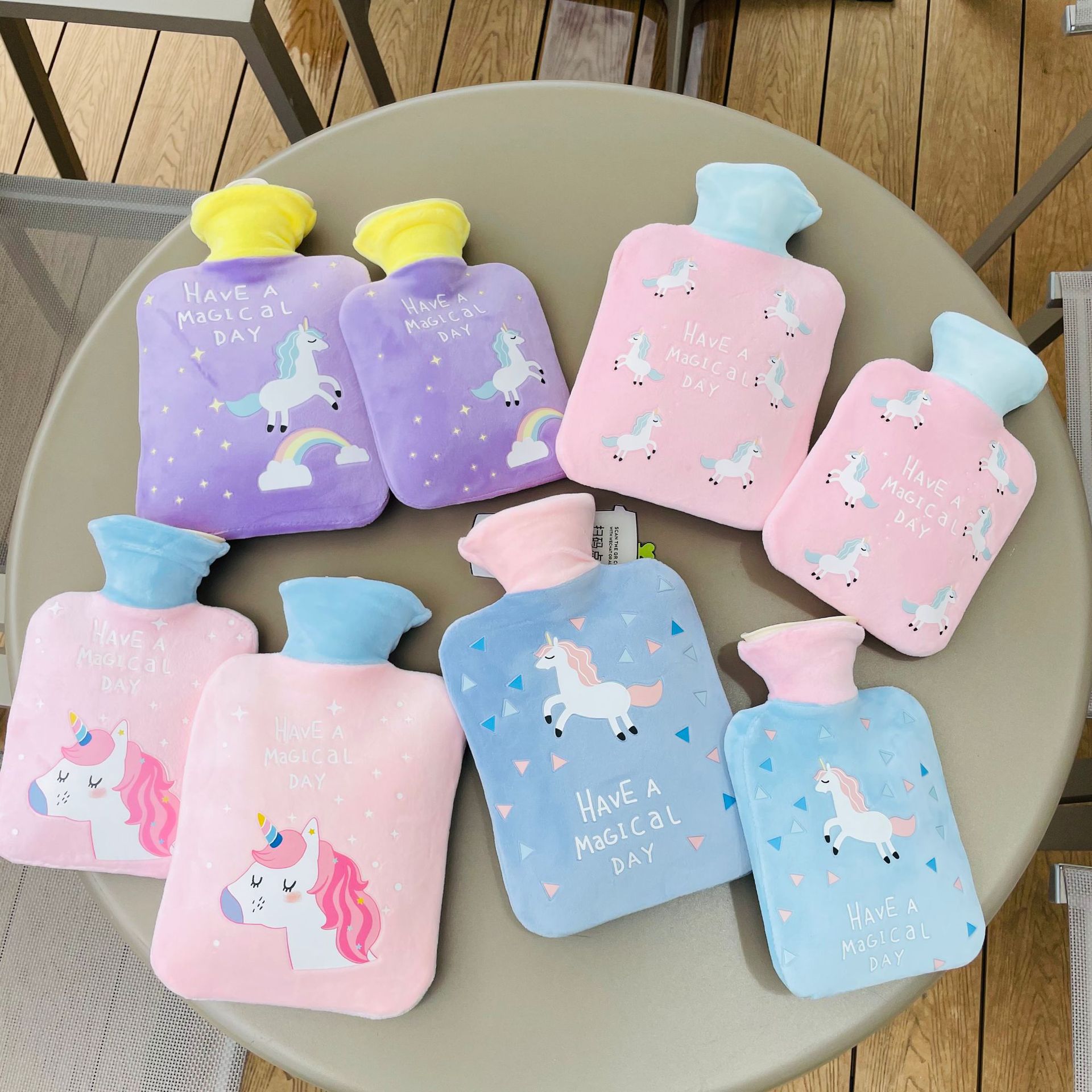 日用百货韩版卡通独角兽注水热水袋pvc迷你布套暖手宝礼品暖水袋