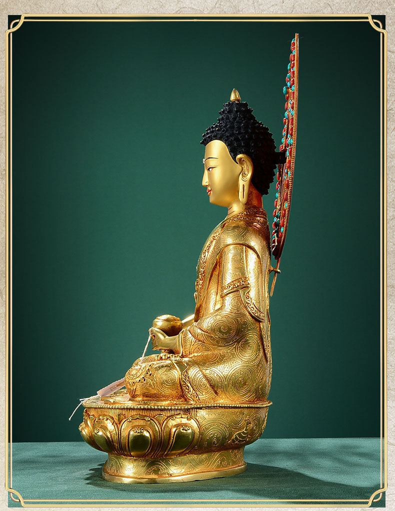 佛缘汇阿弥陀佛藏传佛教摆件尼泊尔手工铜全鎏金三宝佛佛像12寸