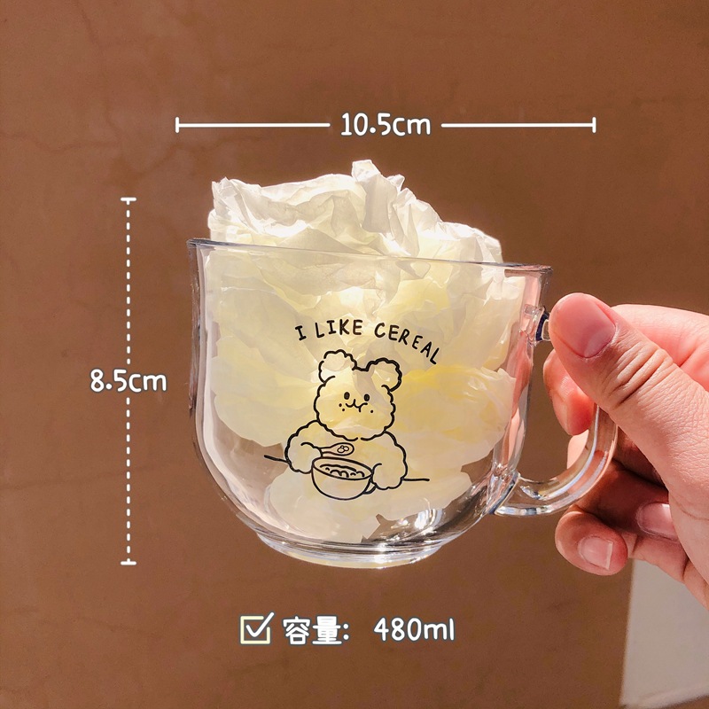 Korean Ins Style I Love Eating Oats Bear Cake Towel Large Capacity Cute Girl Heart Milk Cup Cartoon Drinking Cup