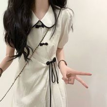 新中式中国风温柔减龄娃娃领连衣裙女学生设计感收腰显瘦A字裙芒