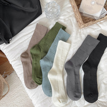 秋冬 日系ins复古小众粗线分段设计中筒袜韩国纯色竖条毛线堆堆袜