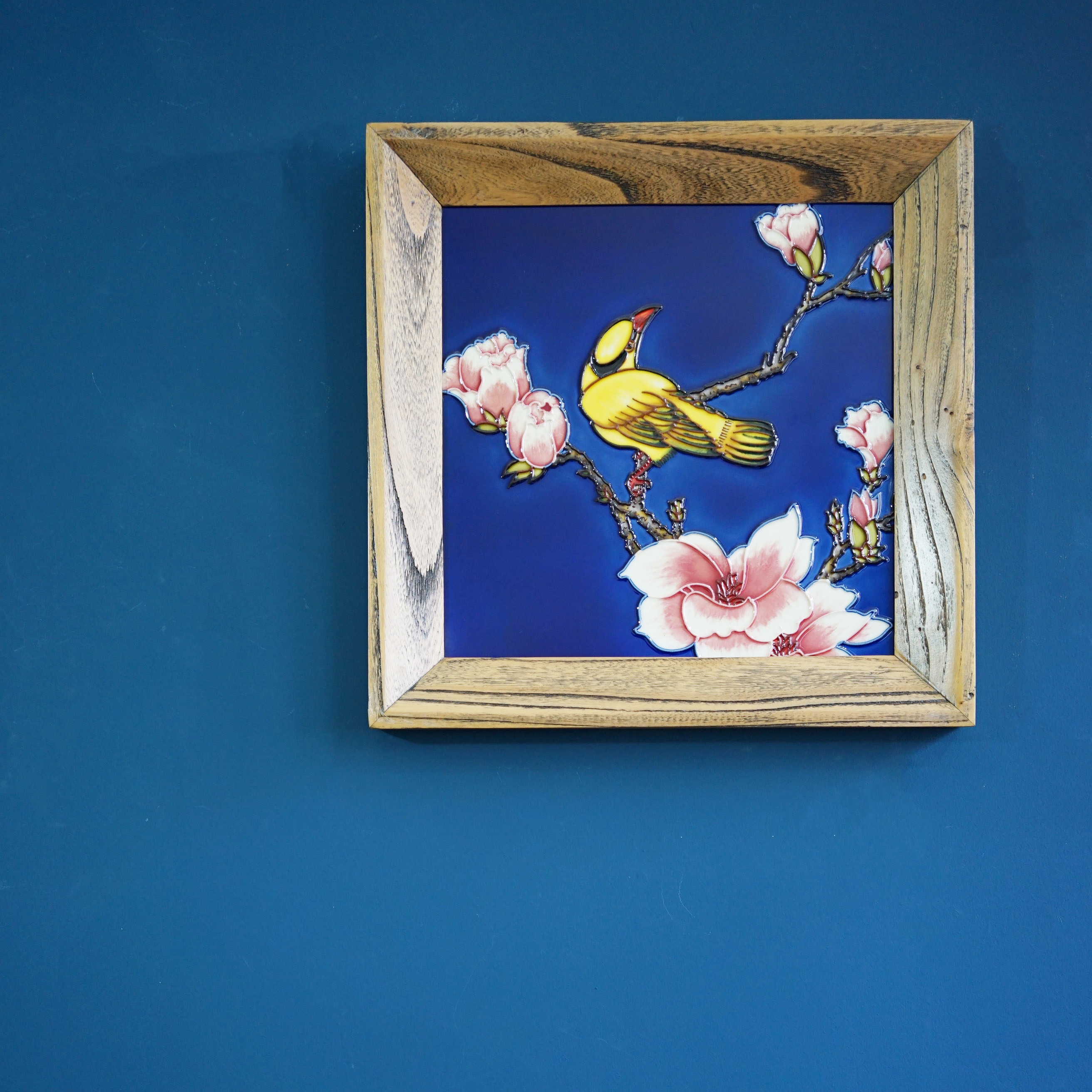 三彩手绘瓷板画陶瓷挂画客厅卧室书房背景墙装饰画长方形中式花鸟