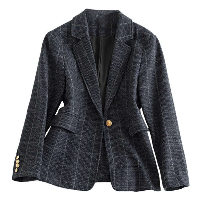 格子毛呢西装外套女秋冬休闲百搭短款小个子显瘦优雅气质西服上衣