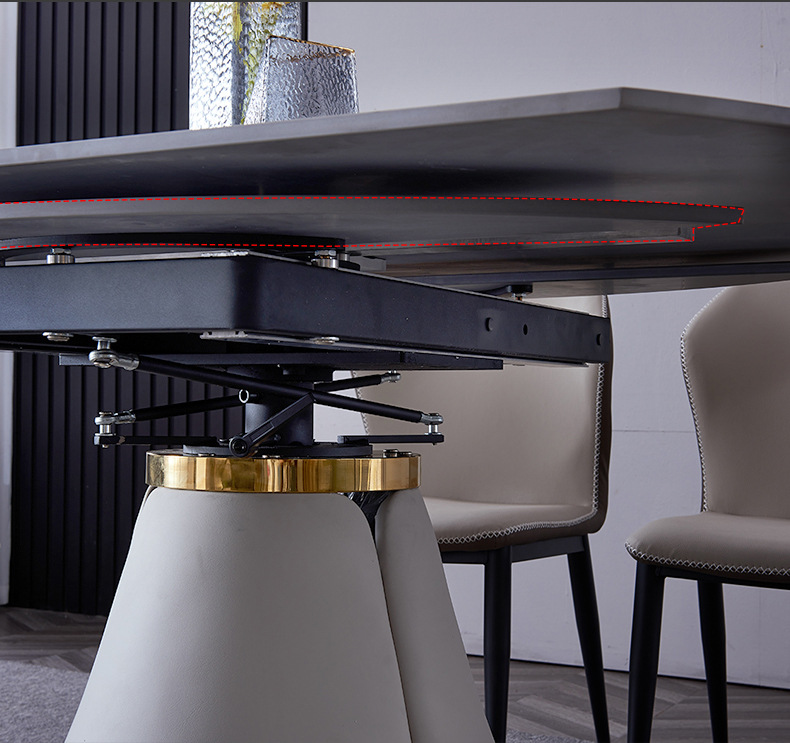 进口岩板餐桌可变圆桌椅组合方圆两用旋转可伸缩家用小户型吃饭桌