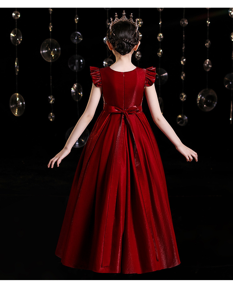 儿童礼服公主裙名媛女童六一大合唱指挥小学生主持人红色演出服夏