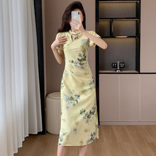 新中式国风复古改良旗袍裙夏季新款小个子盘扣立领收腰连衣裙女夏