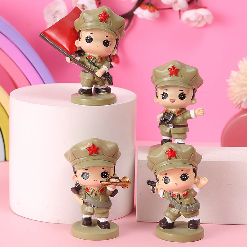 创意可爱的人兵哥哥摆设 红军手办玩偶 树脂工艺品家居装饰品摆件