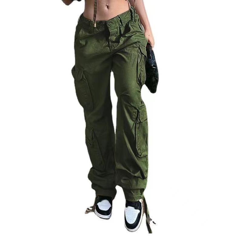 1 European and American New Foreign Trade Cross-Border Women's Clothing Street Hip Hop Style Low Waist Multi-Pocket Multi-Pocket Workwear Casual Pants Long