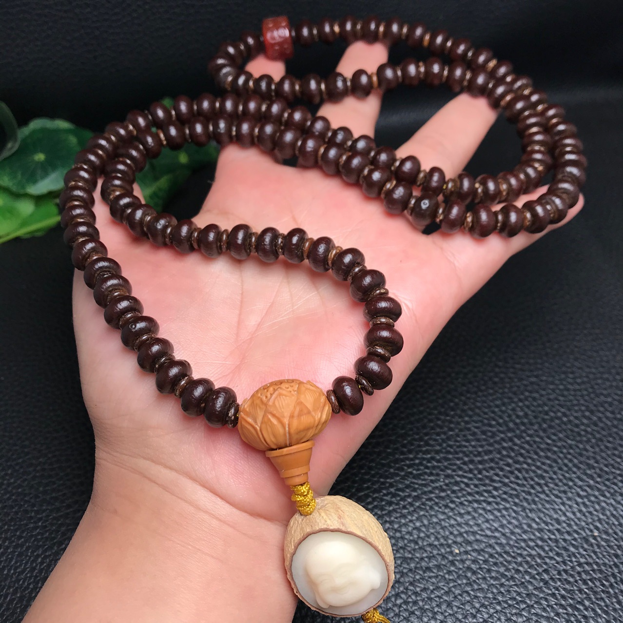 恒信艺品原创紫金钵盂菩提108颗佛珠念珠搭配菩提根弥勒笑佛款