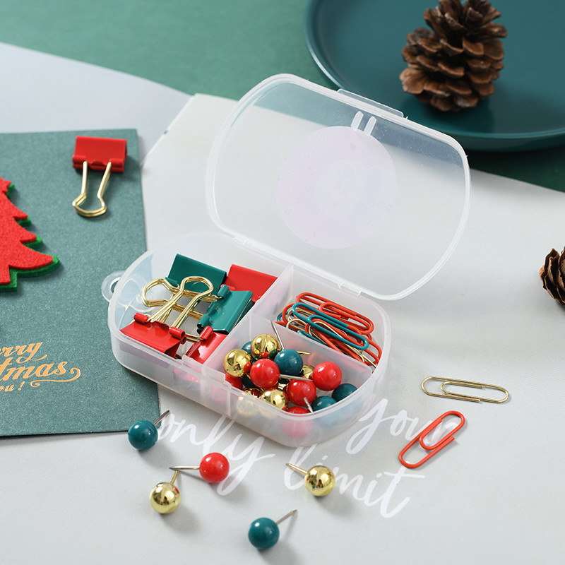 Christmas Ice Man Cultural and Creative Gifts Combination Golden Pushpin Green Long Tail Clip Red Clip Small Three Grid Wall-Mounted Box