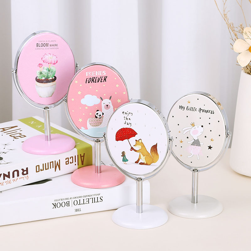 Auspicious Day Makeup Mirror Factory Customized Metal Handheld Mini Makeup Mirror Pu Desktop Rotating Desktop Small Mirror