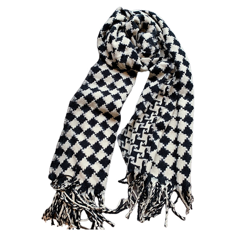 Women's Scarf Winter Korean Style Versatile Decorative Warm Scarf Women's Spring and Autumn Double-Sided Knitted Plaid Scarf Shawl Women