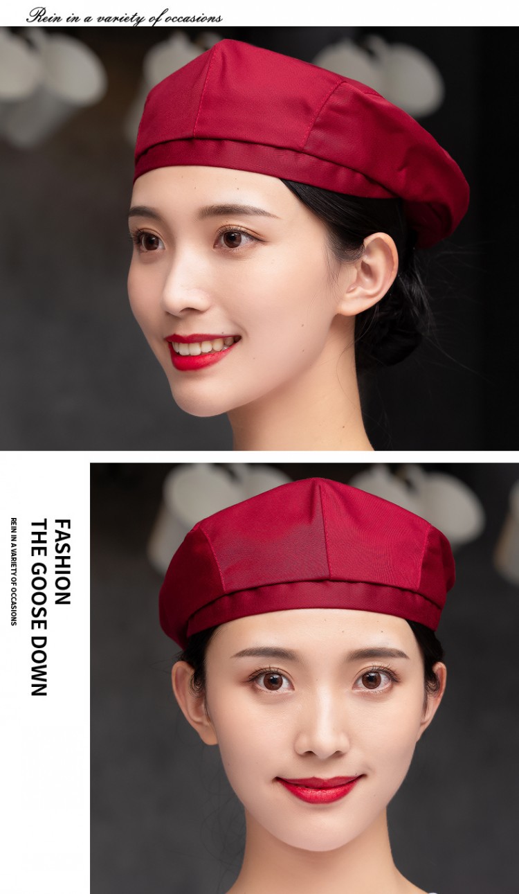 服务员工作帽夏季透气厨师帽子女款餐饮前进布帽咖啡厅贝雷帽定制