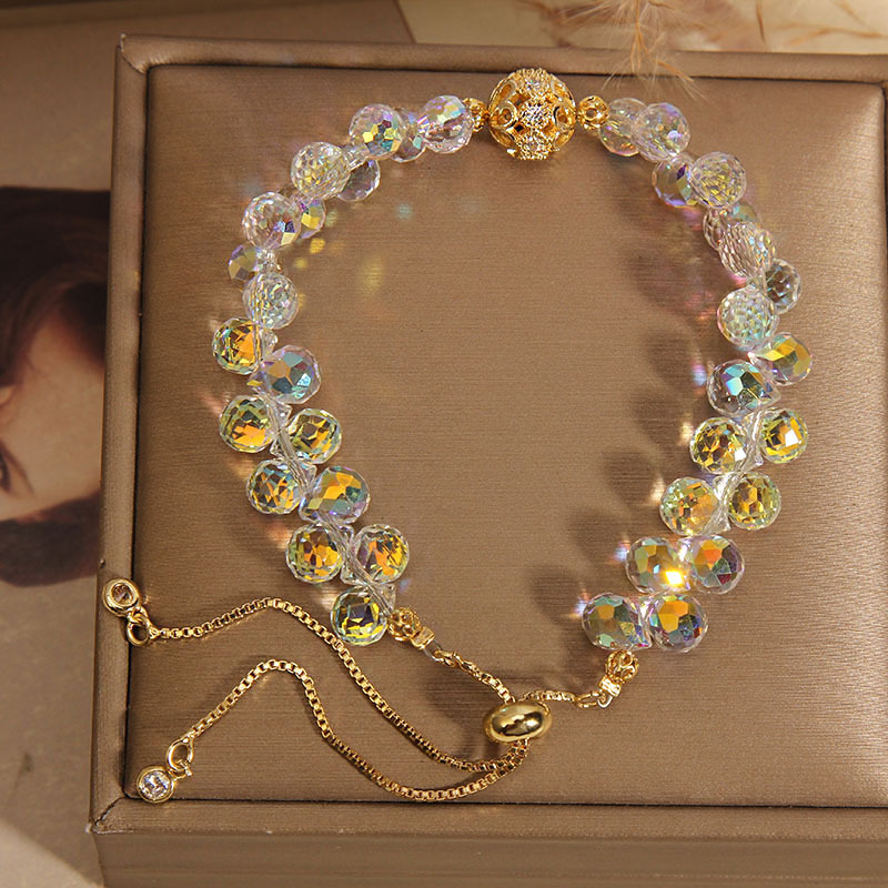 韩版时尚双排水晶串珠手链女ins小众精致叠戴手串送学生闺蜜礼物