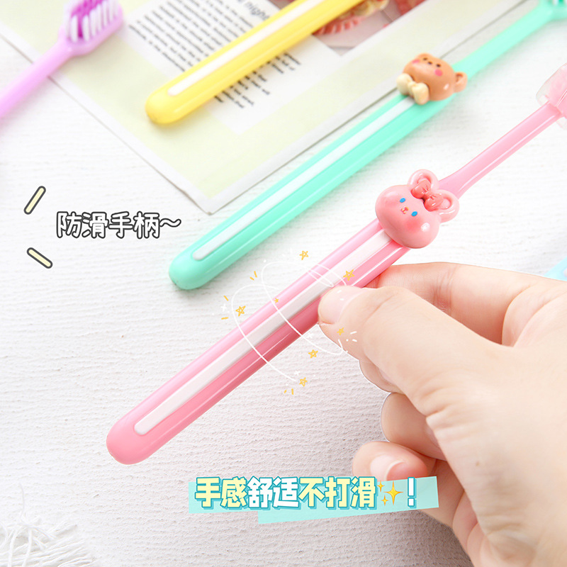 Cute Cartoon Soft Bristle Toothbrush Candy Color Student Adult Household Fine Bristle Toothbrush Cleaning Tooth Protection Toothbrush Single Pack