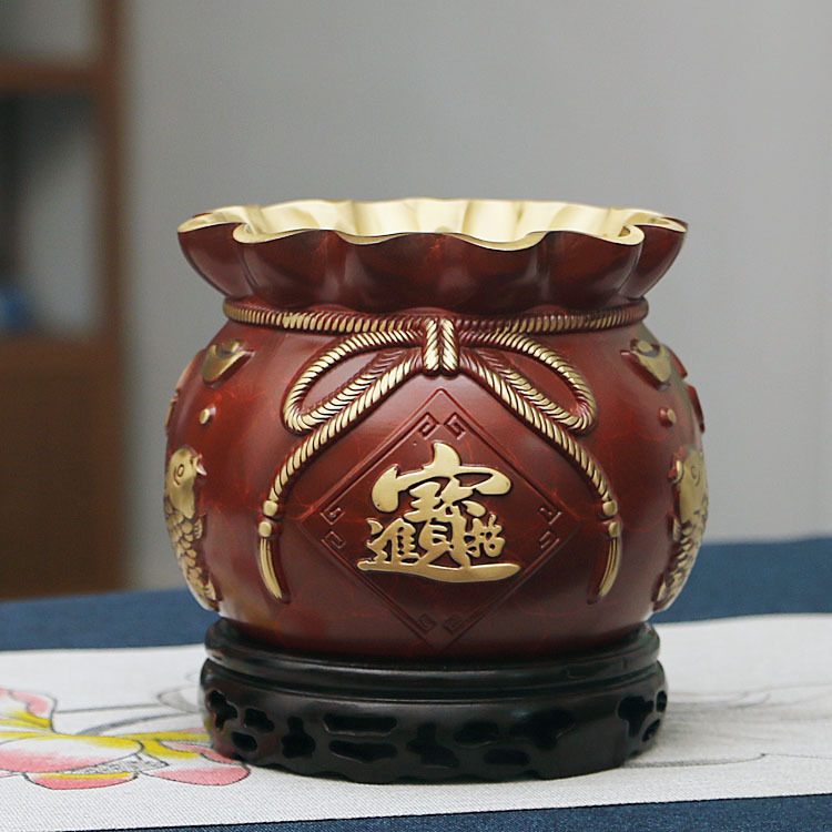 黄铜聚宝盆铜工艺品批发 《锦鲤钱袋》铜器家居办公室风水铜摆件