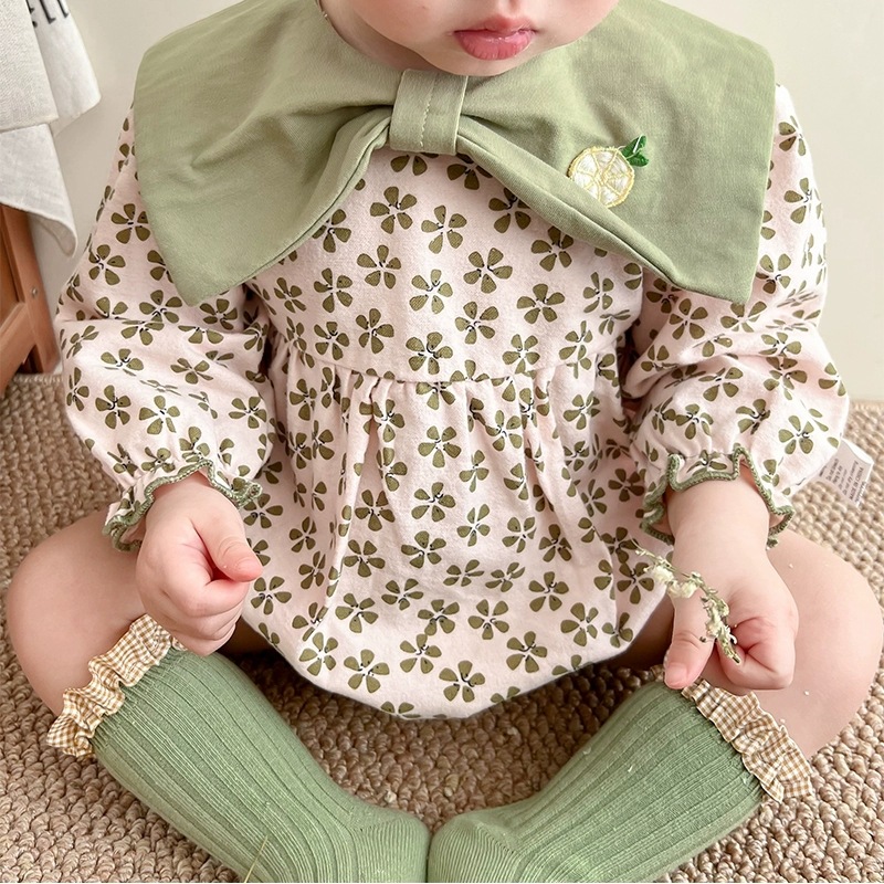 2024 Spring and Autumn New Ins Baby Clothes Korean Floral Bag Fart Jumpsuit Baby Girl Long Sleeve Cotton Romper