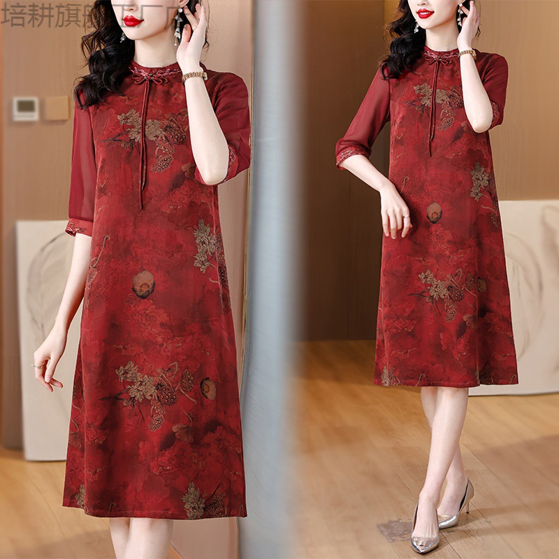 香云纱连衣裙新款喜婆婆婚宴装日常可穿年轻妈妈礼服改良-阿里巴巴