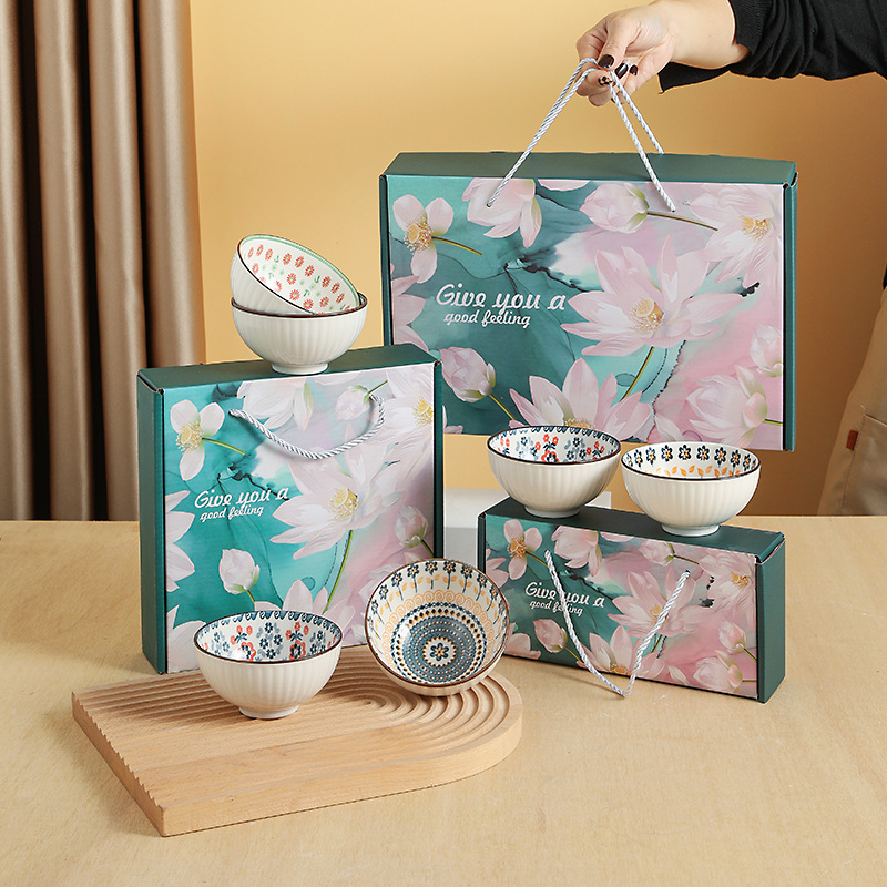 creative japanese ceramic bowl set bowl and chopsticks gift box opening gift wedding return gift will be sold free gift tableware