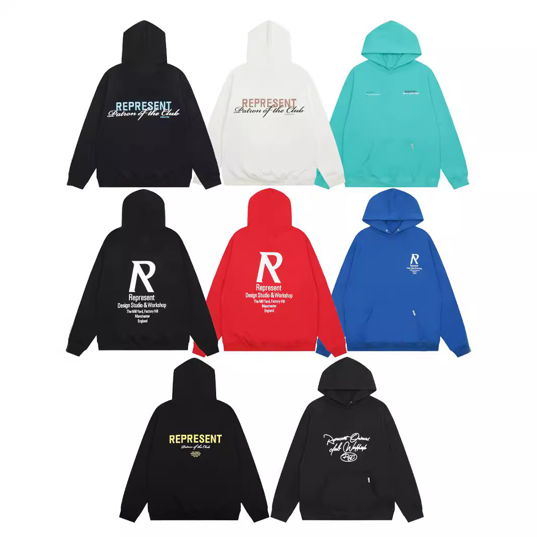跨境潮牌 represent 伦敦限定标语logo印花男女宽松休闲连帽卫衣