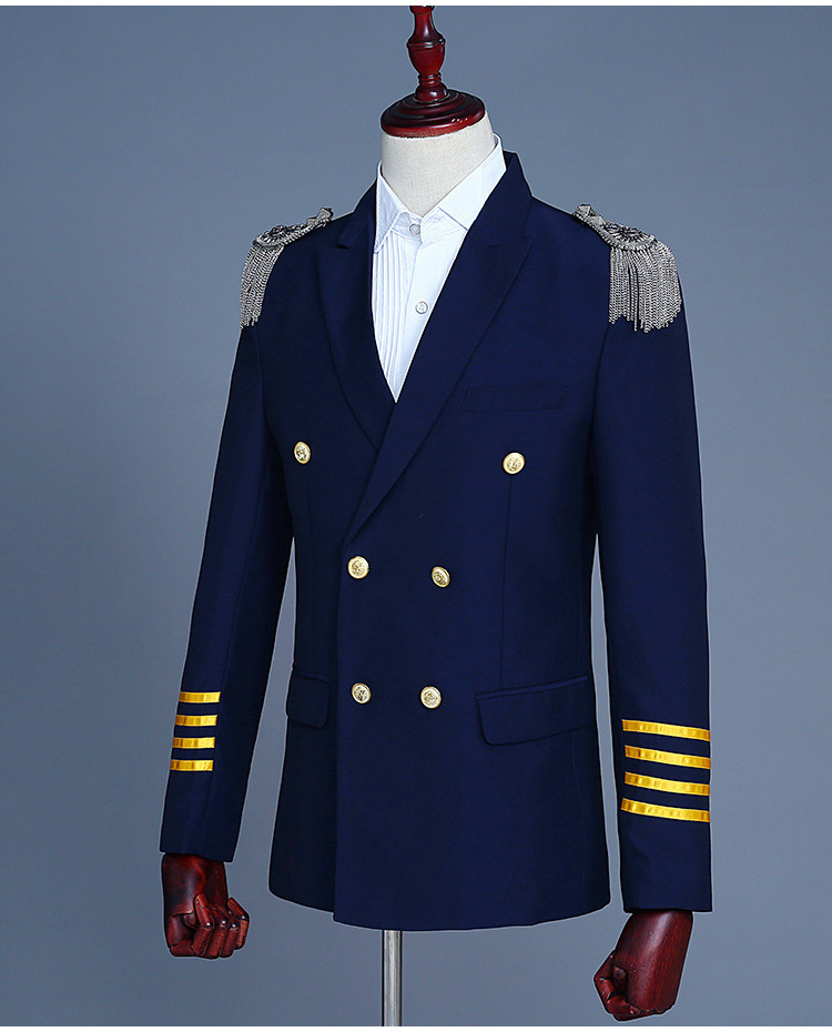 男机长军礼服套装双排扣西服送流苏肩章军装演出服影楼写真加大码