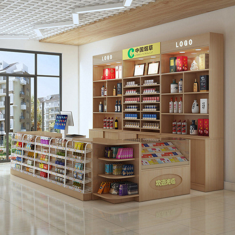 超市收银台烟酒柜组合玻璃展示柜一体小型吧台烟柜台烟柜便利店