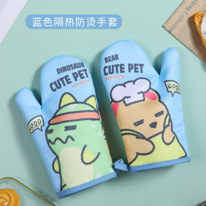 [Cartoon Heat Insulation Anti-Hot Gloves] Oven Gloves Thickened Kitchen Baking Non-Slip Microwave Oven Gloves High Temperature Resistant