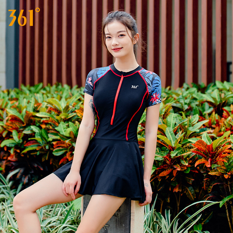 361 Swimsuit Women's Siamese Conservative Short Sleeve Skirt Cover Belly Slimming Korean Ins2023 New Hot Spring Swimsuit