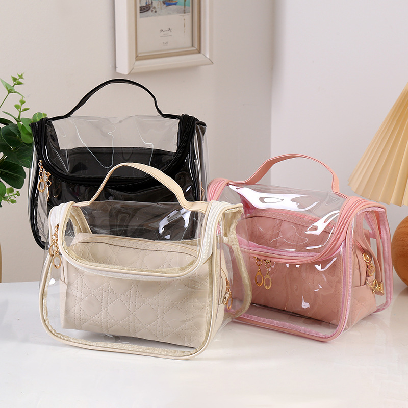 New Transparent Color Cosmetic Bag Simple Striped All-Matching Storage Bag Ladies Waterproof Practical Cosmetic Bag Wholesale