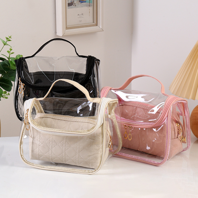 new transparent color cosmetic bag simple striped all-matching storage bag ladies waterproof practical cosmetic bag wholesale