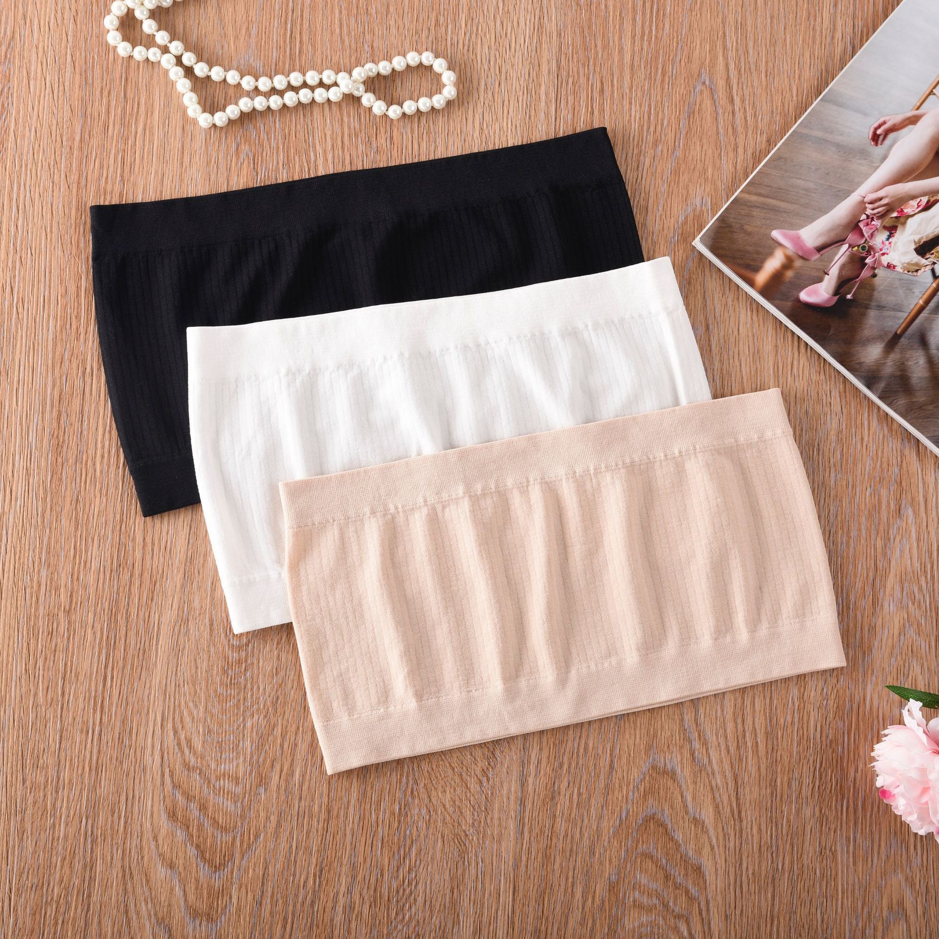 打底一字围抹胸无胸垫无肩带内衣裹胸学生防走光无缝隐形文胸少女