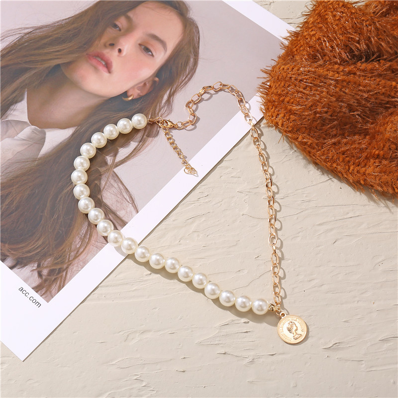 2021shopee Pearl Lock European and American Style Creative Simple Fashion Elegant Women's Jewelry Geometric Chain Necklace