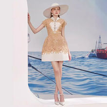越南夏季新款法式蕾丝刺绣连衣裙气质名媛翻领公主短裙67969