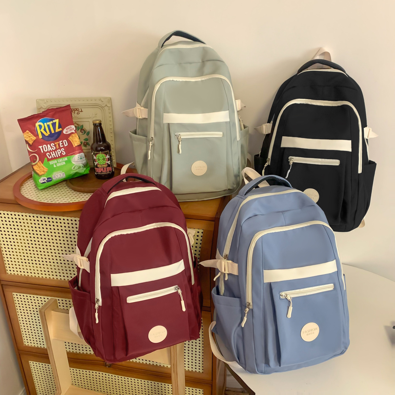 Schoolbag Female College Student 2023 New Korean Style Retro Solid Color Campus Backpack Female Junior High School Student Backpack