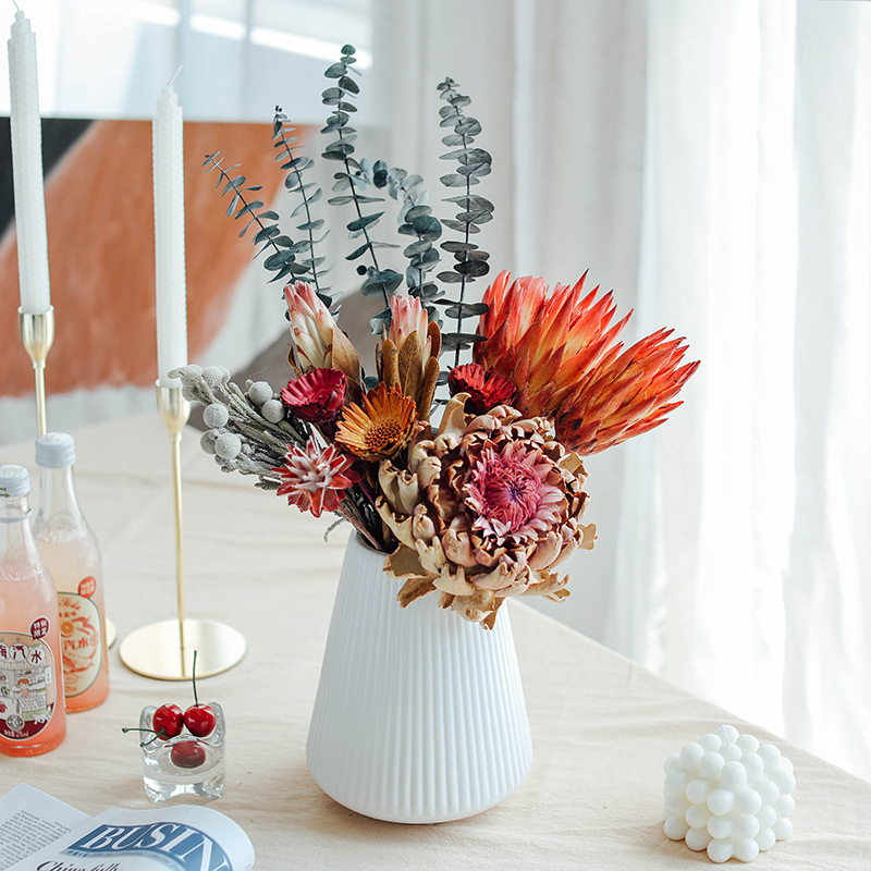 干花花束北欧风带花瓶套装霸王花班克木尤加利叶餐桌装饰花