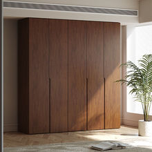 橡木全实木衣柜简约现代卧室家用一门到顶小户型胡桃色主卧挂衣柜