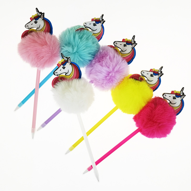 Unicorn 16 Cute Hairy Ball Rainbow Horse Plush Ballpoint Pen Gift Advertising Creative Learning Gift Pen