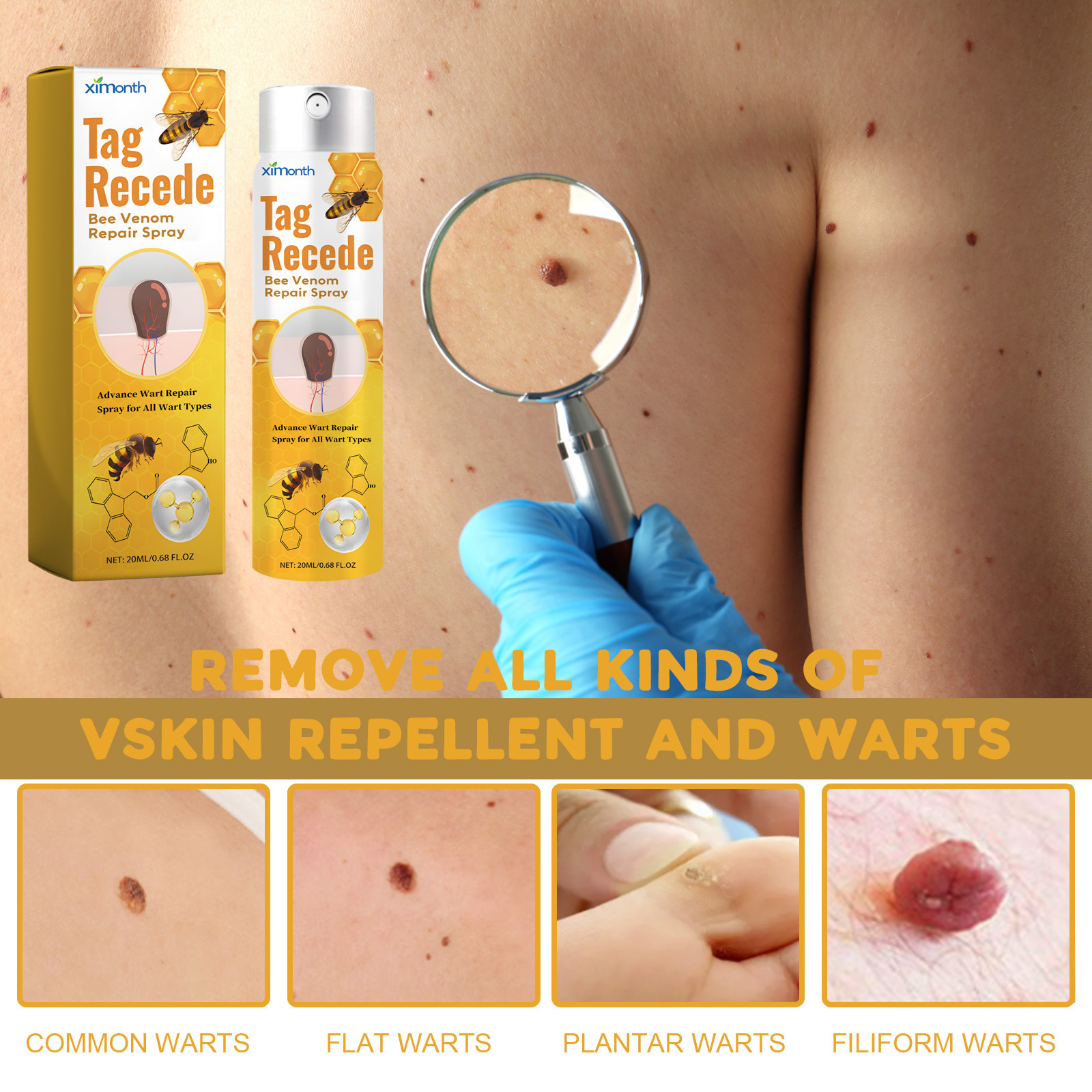 ximonth 蜂毒克疣护理喷雾 改善肉粒肉痣修护平滑肌肤克疣喷雾