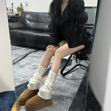 秋冬日系洛丽塔小腿透气袜护膝加绒加厚Lolita长筒堆堆袜jk袜套女