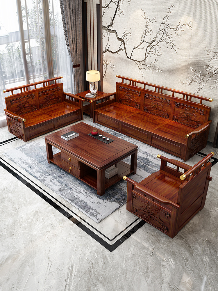 香樟木实木沙发全实木客厅家具冬夏两用储物仿古新中式木沙发