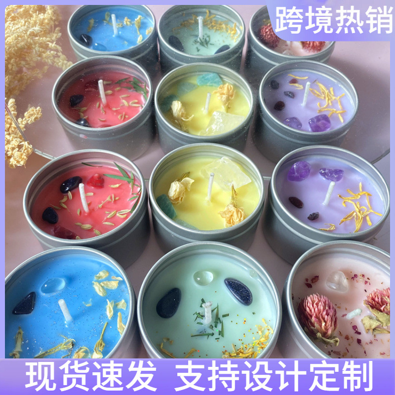 crystal dried flower candle shape color aromatherapy candle cross-border e-commerce snakehead rod aluminum jar fragrance aromatherapy soy wax handmade